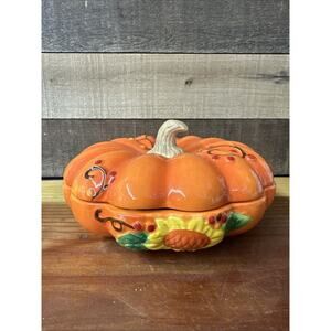 Short Pumpkin Sunflower Candy Dish 4.5” Tall 8.5” Wide